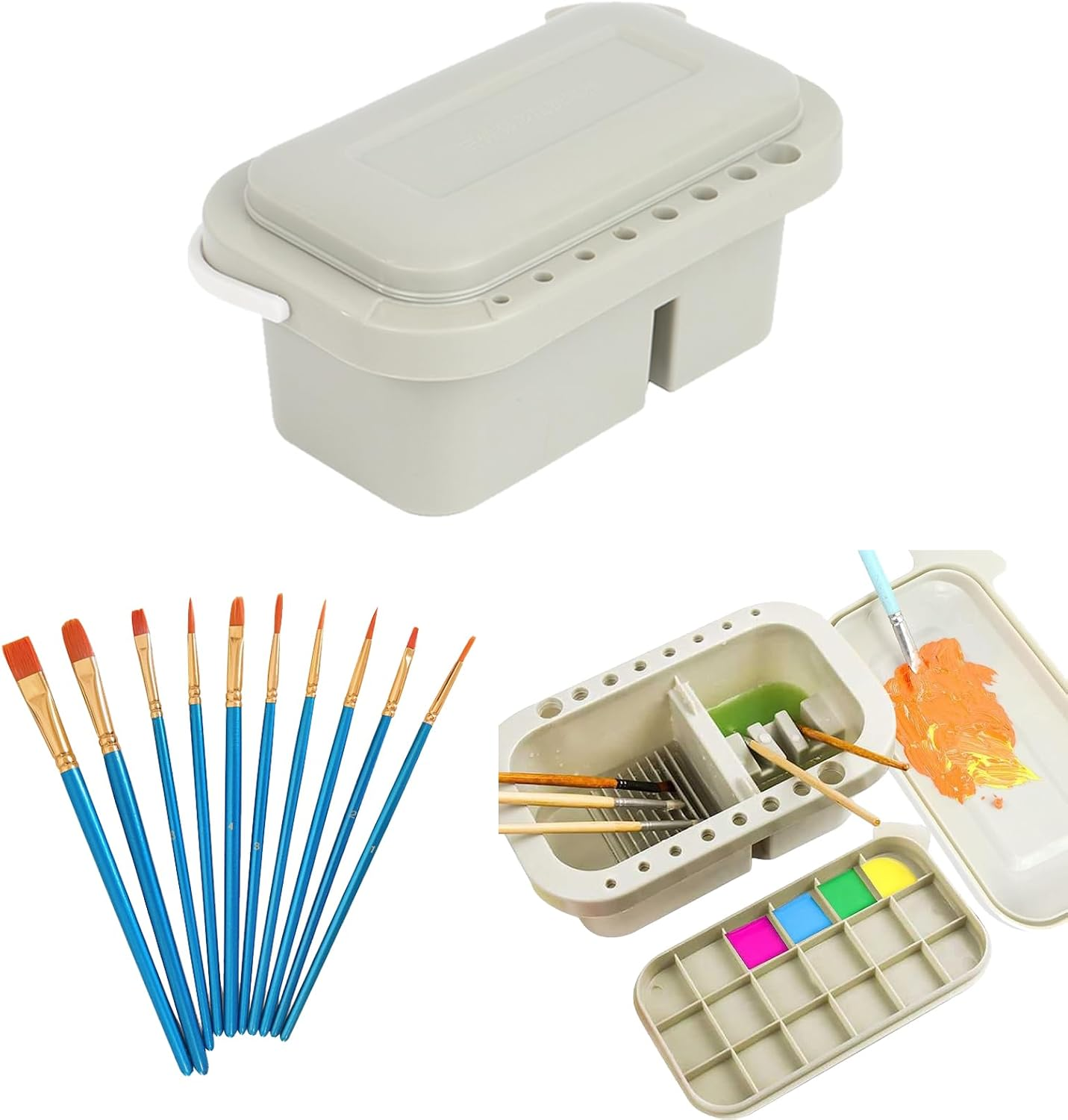 Multi-Function Paint Brush Basin Holder,Paint Brush to Clean Washing Machine,Cover with Tray Palette and 10 Pens,Indoor and Outdoor Watercolor Oil Painting Gouache Cover (Grey) image number 4