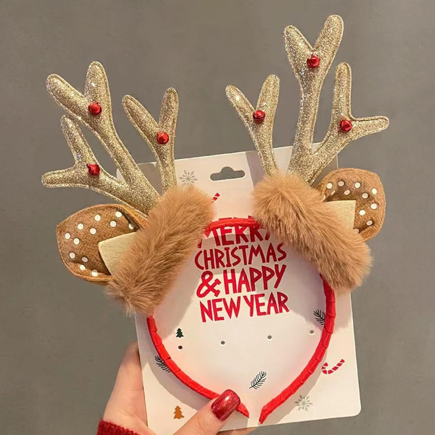 Christmas Reindeer Antler Headband - Christmas Fun Decorative Headband - Winter Festival Deer Antler Headwear with Bell for Holiday Costume image number 4