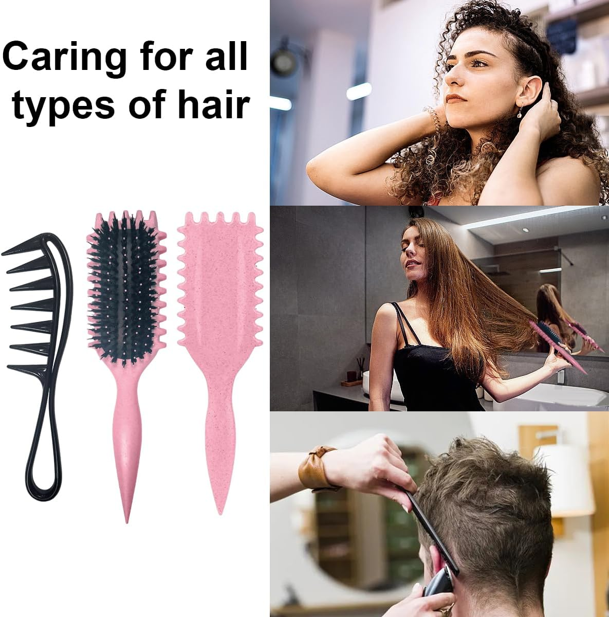 Ruayia Teeth Combs + Shark Tooth Comb Women, Wide Tooth Comb Kit for Men, Hair Styling Salon, Highlight Comb, Wide Tooth Comb, Curling Brush, Coarse Teeth - Pink image number 5