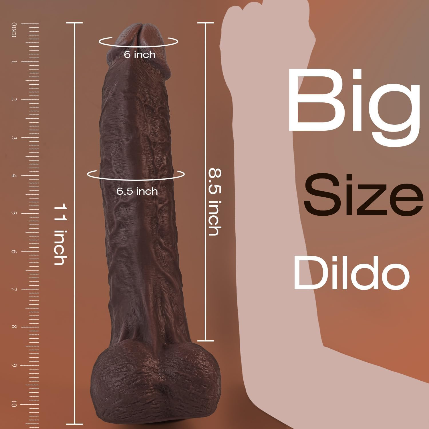 Funflick 28Cm Realistic Big Black Dildo Sex Toys, Skin-Like Huge Thick Dildo with Strong Suction Cup for Hands-Free, Lifelike Silicone Sexual Wellness Products for Vagina Anal Stimulation, Strap on Adult Toys for Women Lesbian Couple image number 1