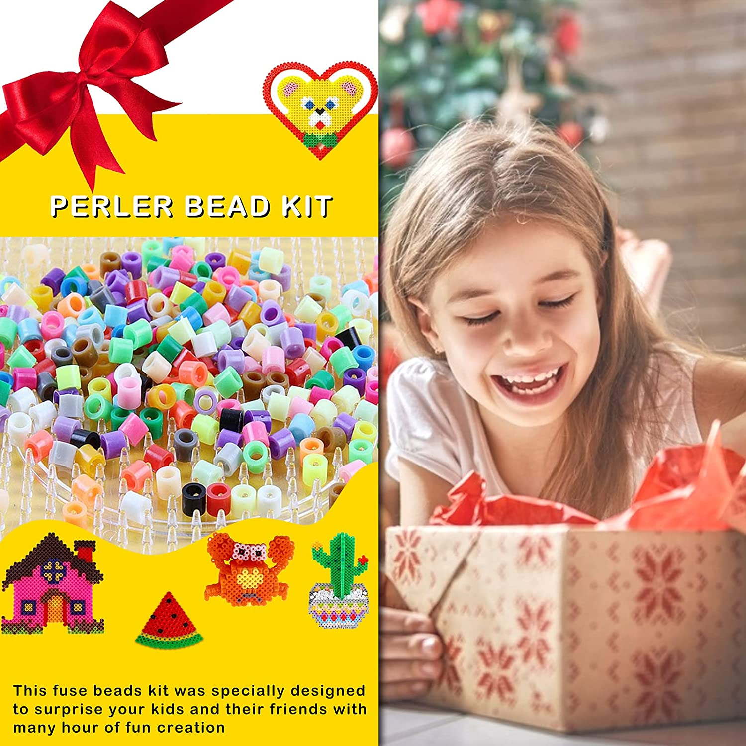 12800Pcs 48 Colors Fuse Beads Craft Kit, YEESON Melty Fusion Colored Beads Arts and Crafts Pearler Set for Kids Including Pegboards, Tweezers, Ironing Paper, Travel Case image number 4