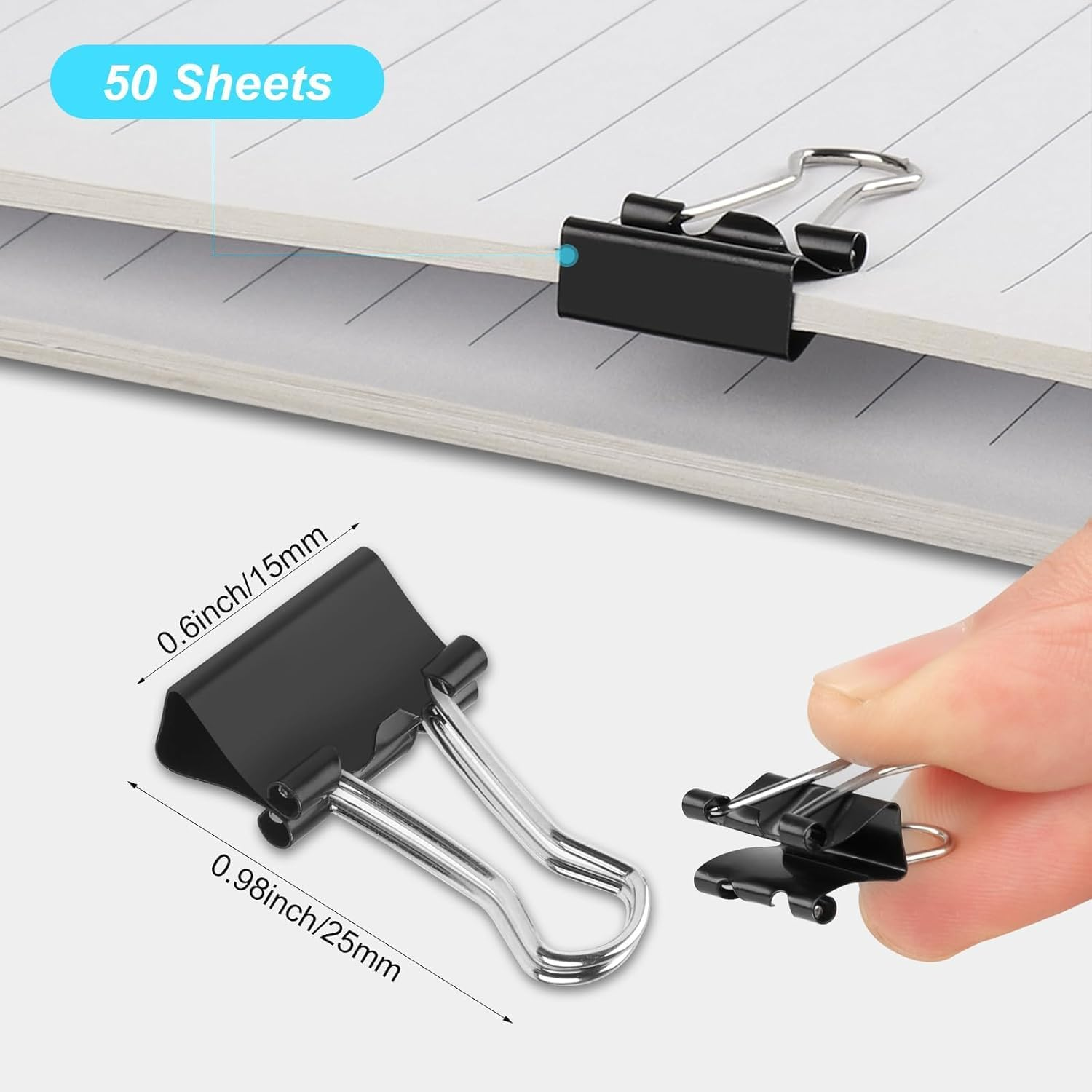 180 Pcs Paper Binder Clips, Mini Bulldog Clips Small Clips for Paper 15Mm 5/8 Inch, Office Supplies Micro Size Office Clips for Home School (Black) image number 4