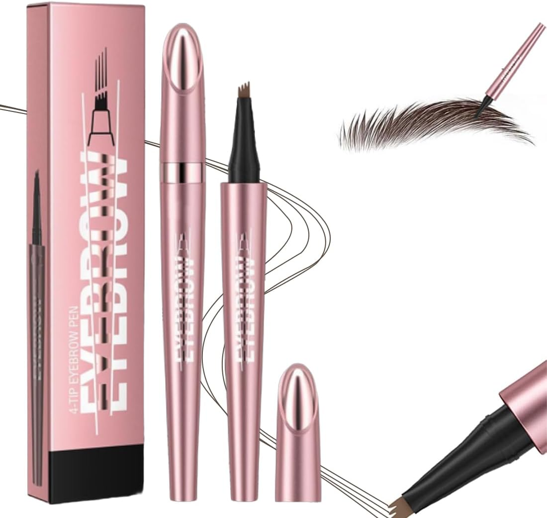 3D Waterproof Microblading Eyebrow Pencil, Magic Eyebrow Pencil, Waterproof Contour Pen Precise with 4 Tips, Effortlessly Creates Natural-Looking Brows (Grey)