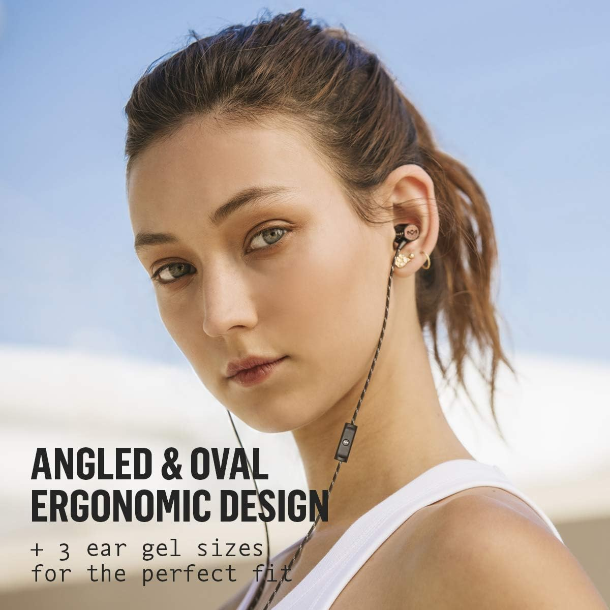 Marley Uplift 2.0 - Noise Isolating In-Ear Headphones/Earphones, 9Mm Drivers, Hands-Free Calling In-Line Mic, 1 Button Control, Includes Earbuds in 3 Sizes for Perfect Fit &ndash; Signature Black