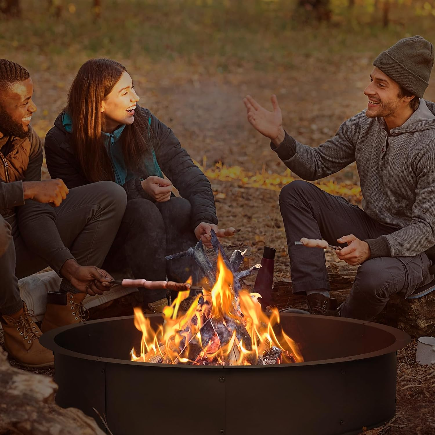 Outdoor Fire Pit Ring Insert, Fire Ring for Outside, Liner 46-Inch Outer/43-Inch Inner Diameter, Large round Wood Burning Firepits Rim Insert for Backyard Bonfire, Patio, Camping, Black image number 1