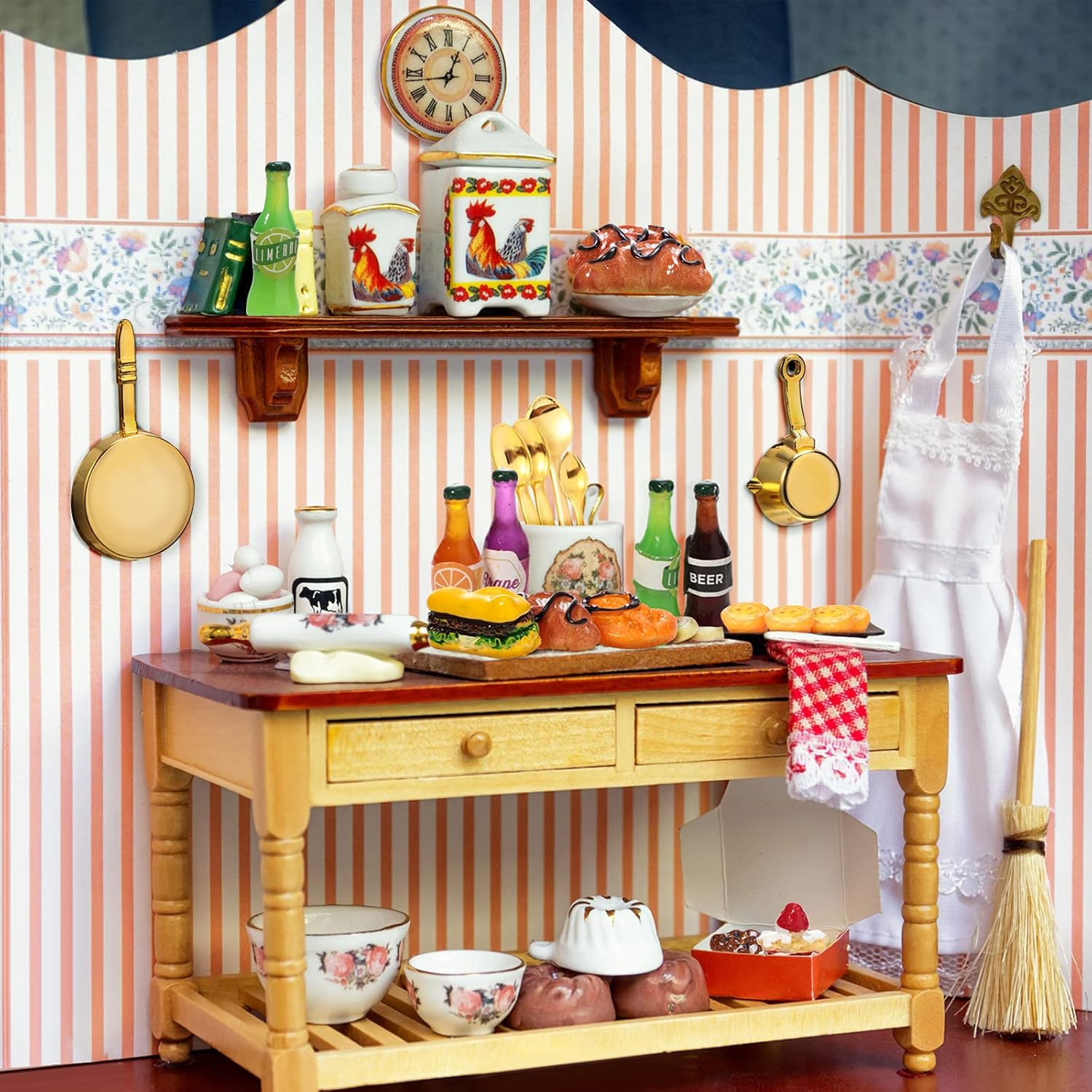 Skylety 68 Pieces 1:12 Miniature Food Drinks Bottles Dollhouse Accessories Mixed Tableware Kitchen Pretend Play Miniature Food and Drinks for Dollhouse Grocery, Mini Kitchen Accessories (Food) image number 4