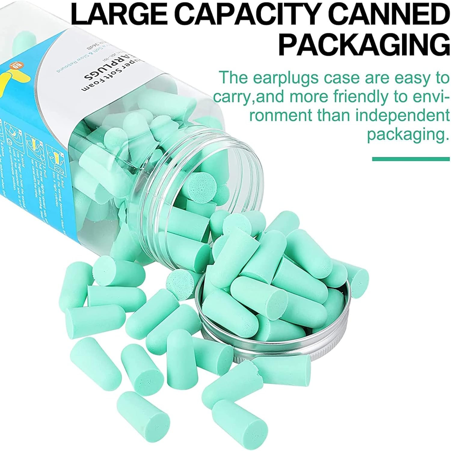Nozibye Ultra Soft Foam Earplugs, 120 Pieces (60 Pairs) - 38Db SNR Noise Cancelling Ear Plugs for Sleeping, Shooting, Snoring, Studying, Concerts, Work, Loud Sound Reduction (Mint Green) image number 5