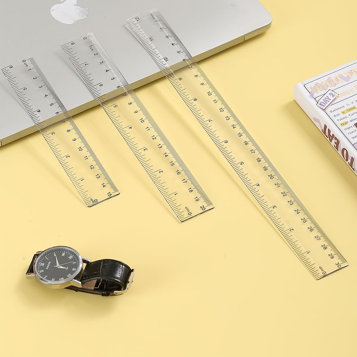 Berglander Clear Plastic Ruler Set of 3, Straight Edge, Drafting Tools, Straight Ruler for School Teaching, Office, Art Painting (Clear, 30CM, 20CM, 15CM)