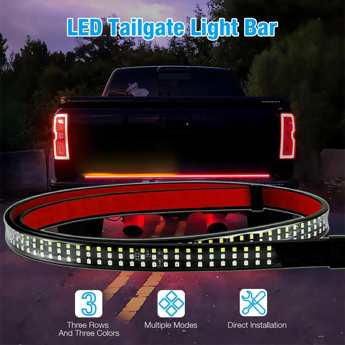 60In LED Tailgate Light Bar Strip for Pickup Truck 3-Color Red White Yellow Switchback, Sequential Turn Signal, Reverse, Brake, Tail Light Kit image number 5