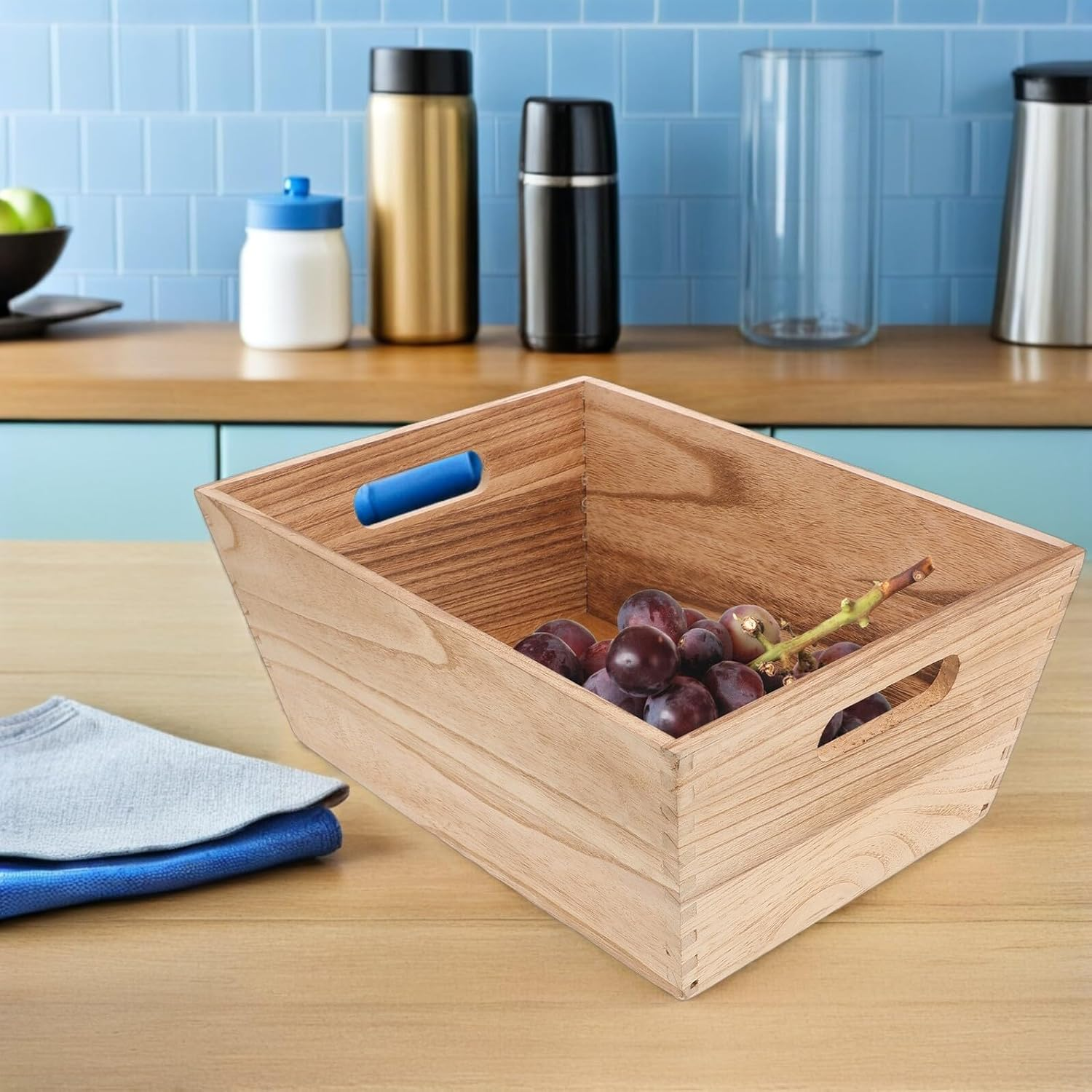 Ipetboom Unfinished Wood Crates Organizer with Handles Wooden Storage Bins for Kitchen Fruit Vegetable Display Versatile Cabinet Basket for Home and Retail Use image number 5