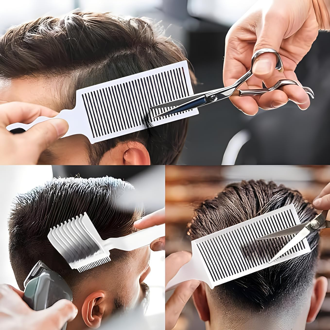 3 Pcs Fade Combs, Professional Hair Cutting Comb for Men Salon Hairdresser Styling Tools, Heat Resistant Clipper Comb Blending Flat Top Comb Positioning Curved Flat Top image number 4