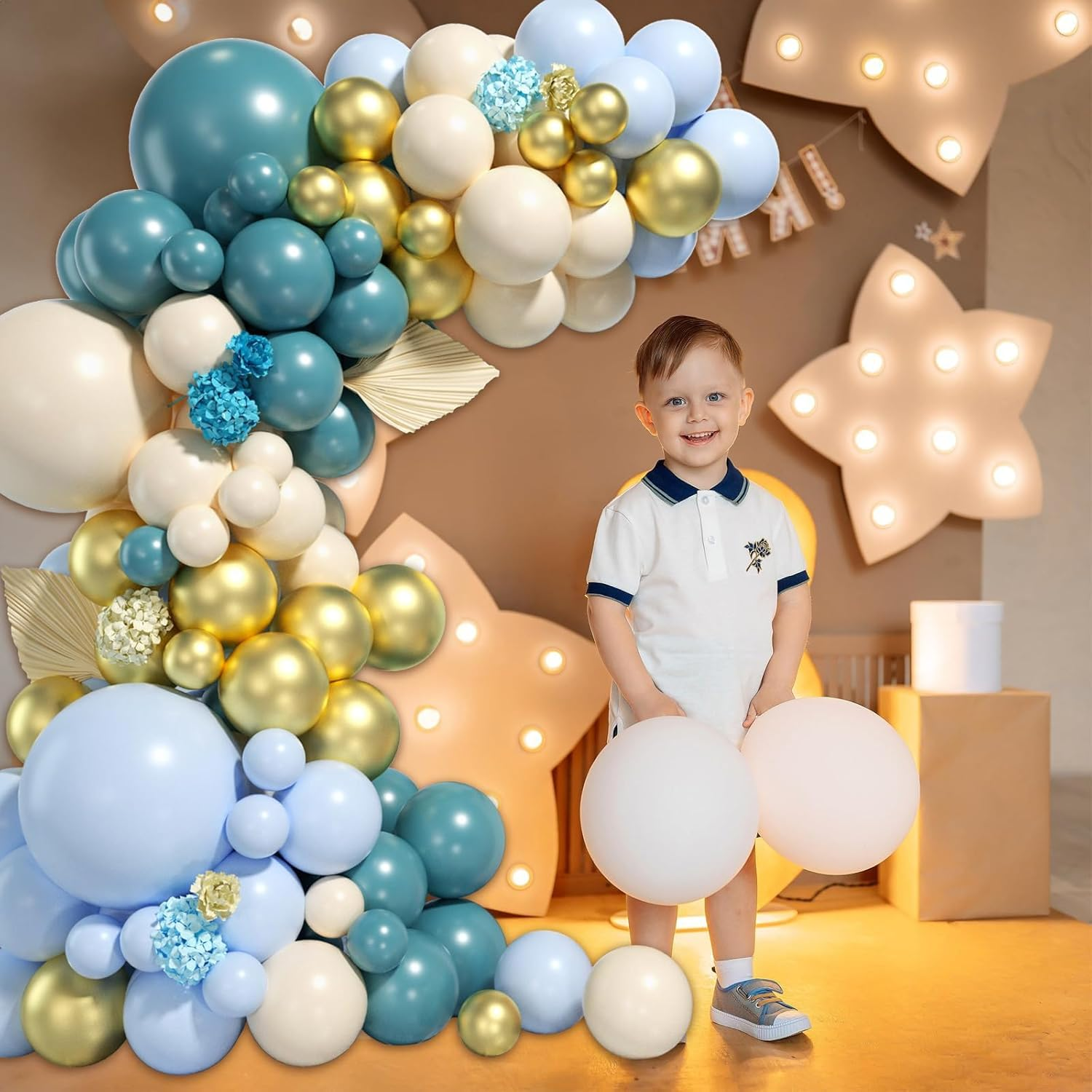 116Pcs Vintage Blue Balloons Garland Kit,Blue Gold Balloons Arch Kit for for Wedding Birthday Graduation Anniversary DIY Party Decorations.