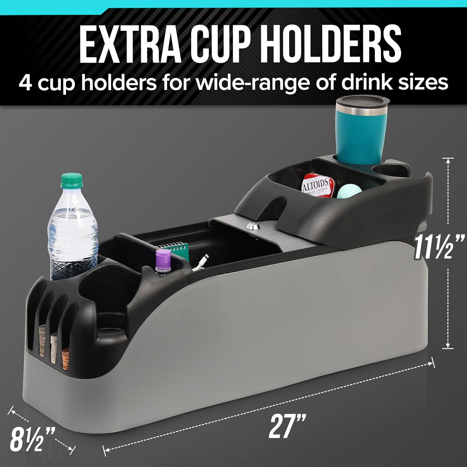 Moblorg Center Console for Minivans, Suvs, Middle Van Console, Extra Cup Holders, Large Storage, Made in USA (Gray) image number 2