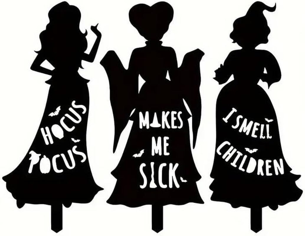 3 Pack Halloween Yard Sign Decoration, Halloween Silhouette Yard Signs with Stakes, Black Witches Silhouette Yard Signs with H-Stakes, outside Waterproof Yard Lawn Garden Sanderson Sisters Decor image number 3