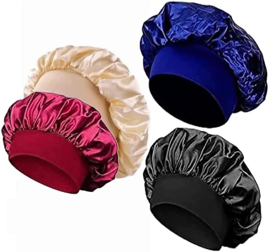 DACUAN Satin Nightcap, 4-Piece Silk Nightcap, Large Reversible, Suitable for Female Curls, Natural Hair Color, Silk Hair Bag, Suitable for Long Hair image number 1