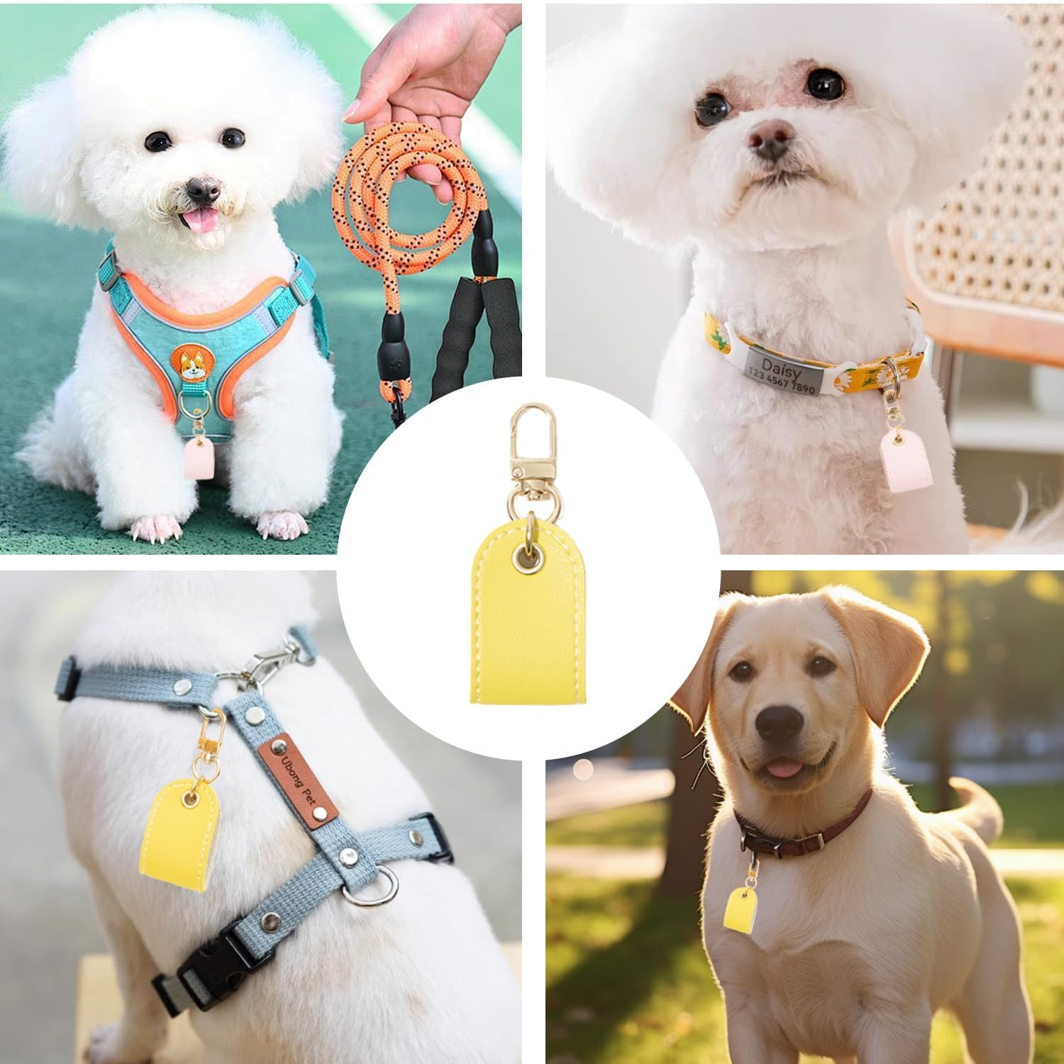 TORMEN Personalized Leather Keychain, Pet ID Tag Keychain, DIY PU Leather Nameplate for Dogs & Cats, Anti-Lost Pet Tag, Suitable for Bags & Zippers,Key Ring Accessories (Macaron Yellow) image number 5