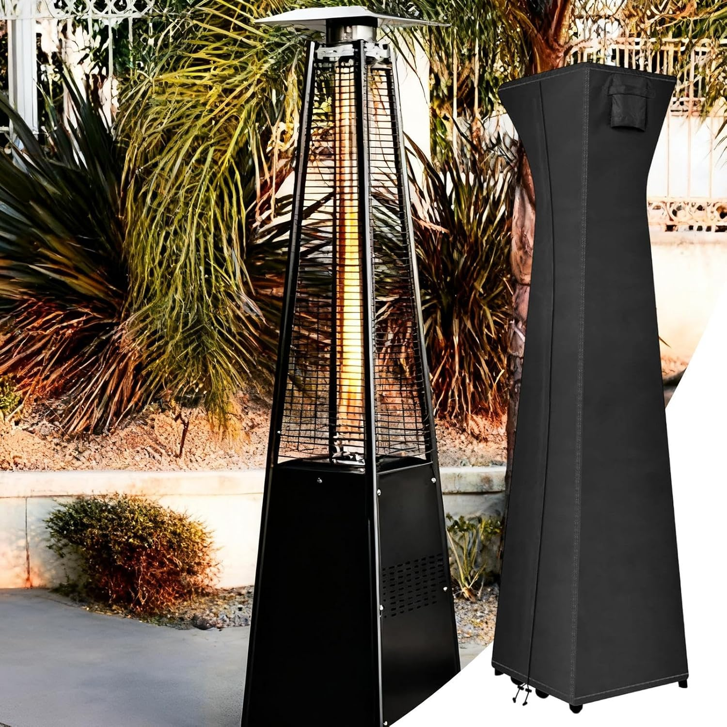 Outdoor Heater Cover,With Zipper Waterproof Uv-Resistant Dust-Proof Outdoor Protector,Standing Pyramid Heater Cover - for Lawn Deck Tan Garden Yard image number 3