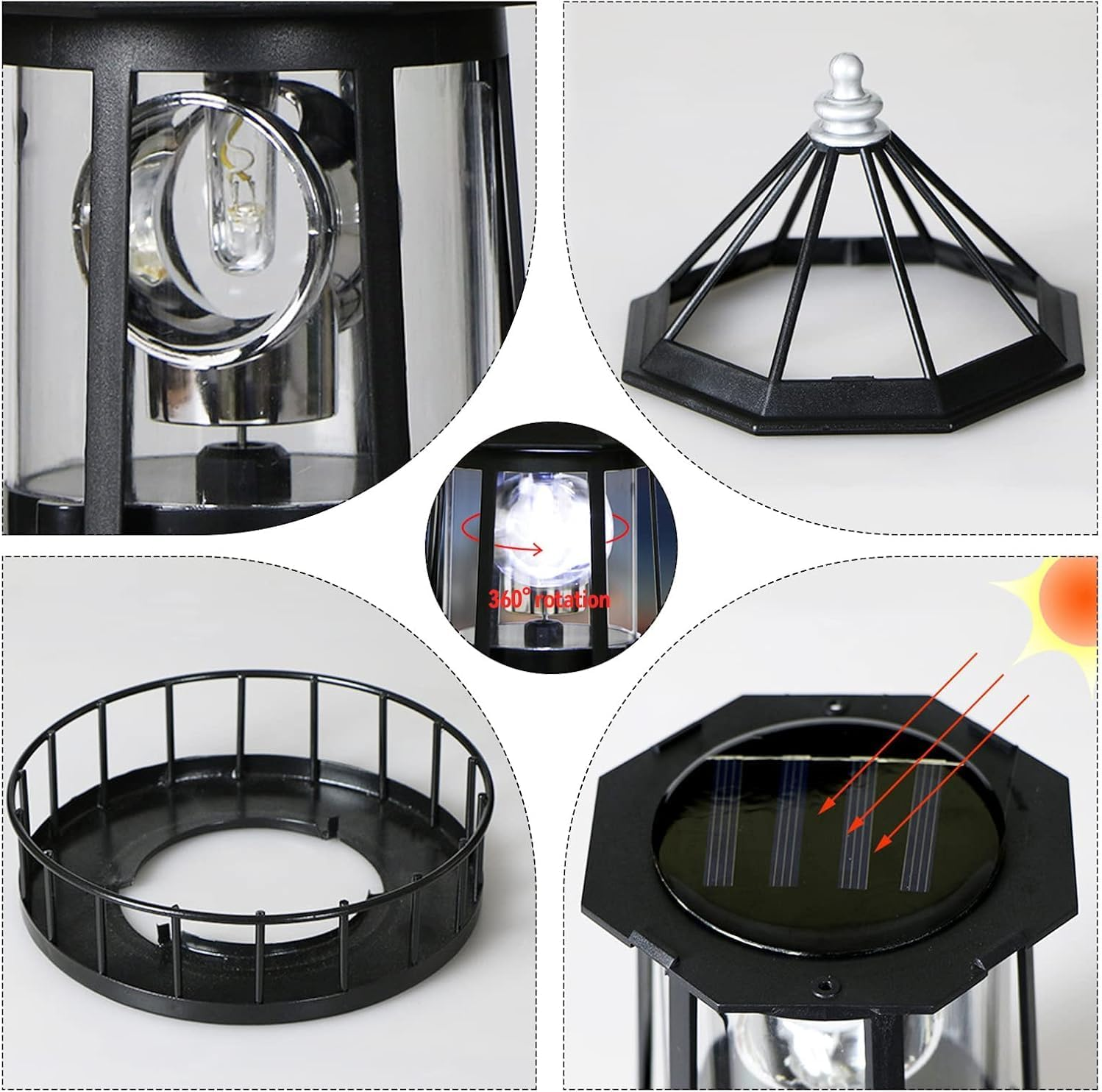 Solar Lighthouse Rotating Light - 360 Degree Rotating Lamp Courtyard Decoration Waterproof Garden Smoke Towers Statue Lights for Outdoor Garden Pathway Patio image number 5
