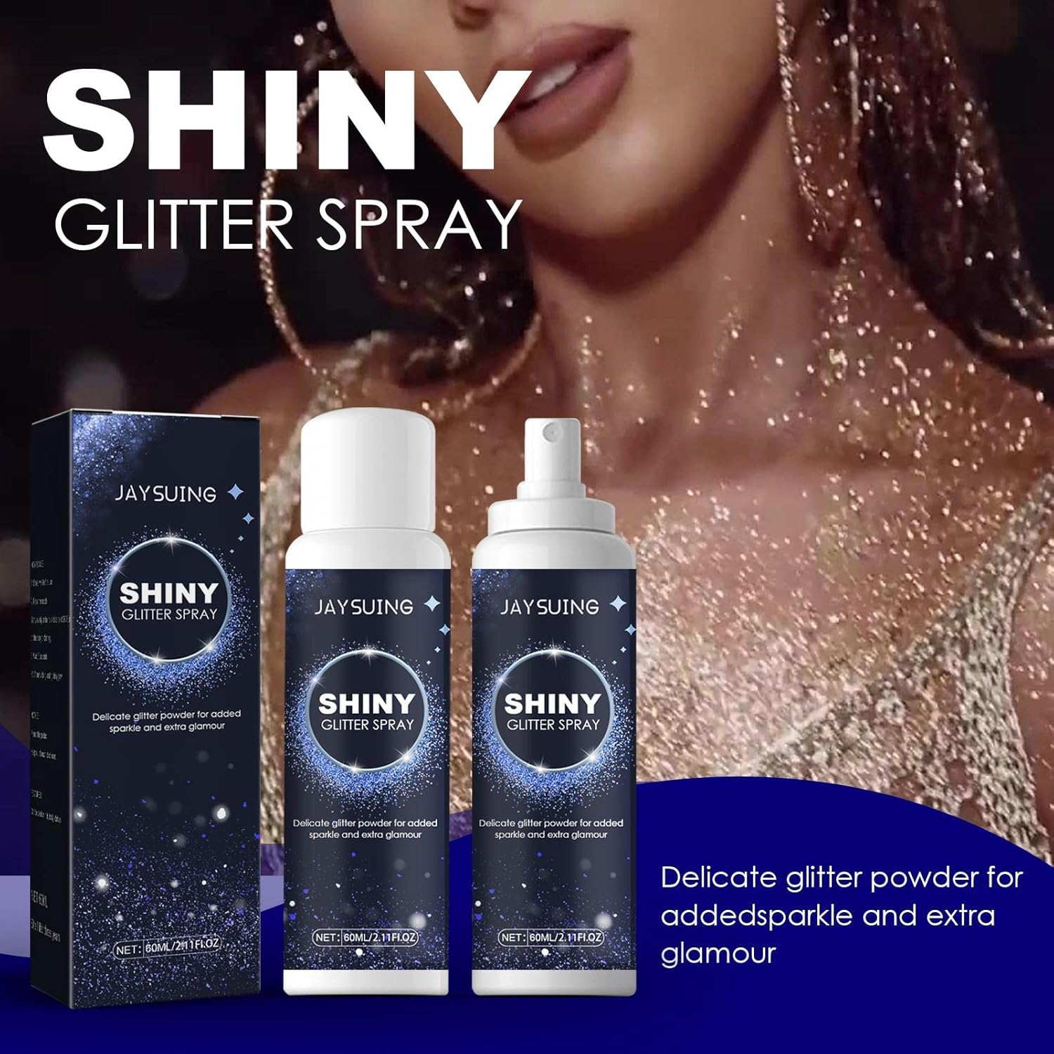 Eigell 60Ml Shiny Glitter Spray Sparkly Shimmery Glow Hair Highlighter Holographic Sprays Glitter Spray for Party Nightclub image number 3
