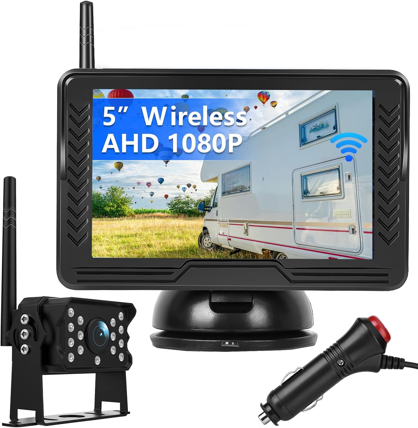 Wireless Reversing Camera System with 5 Inch Split Screen, IP69K Waterproof Backup Camera with Night Vision, Support Add 2Nd Wireless Rear View Camera for Trailer, RV, Trucks, Farm Vehicle image number 1