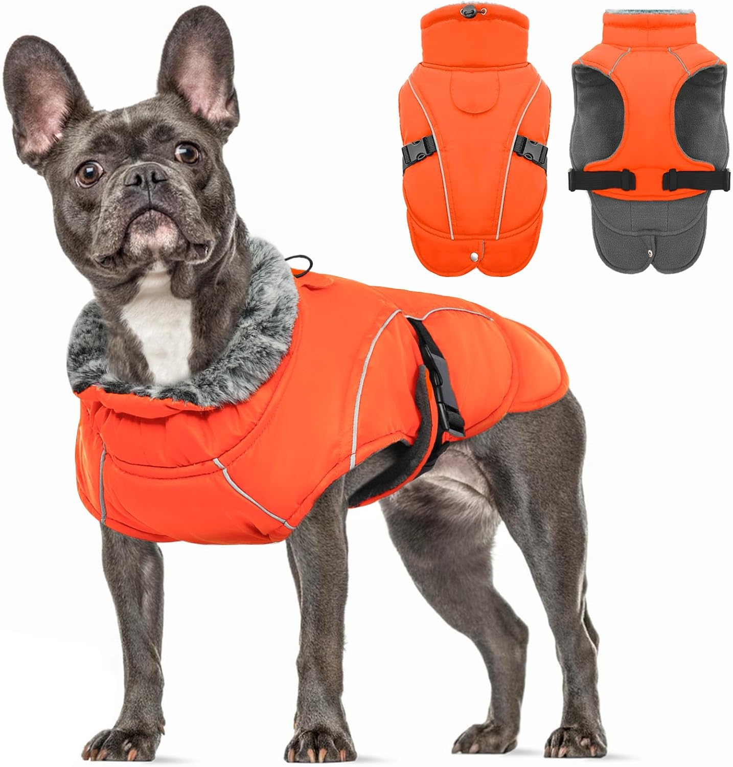 Dog Jacket, Waterproof, Dog Coat, Fleece Lined Warm Dog Vest, Winter Jacket, Dog Clothing, Windproof Coats with Reflective Strips for Winter (Orange, M) image number 3