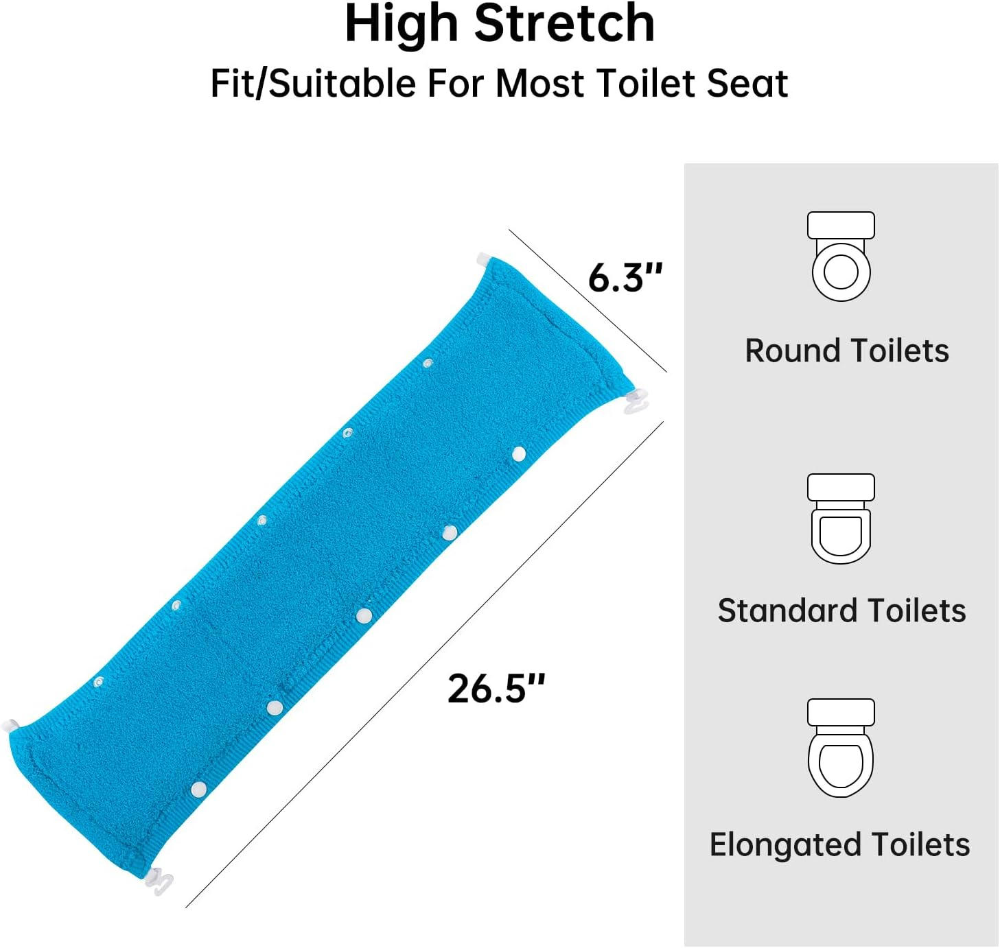 Toilet Seat Cover,Bathroom Soft Thicker Warmer with Snaps Fixed Stretchable Washable Fiber Cloth Toilet Seat Covers Pads Easy Installation& Cleaning (Sky Blue) (MTD21A) image number 5