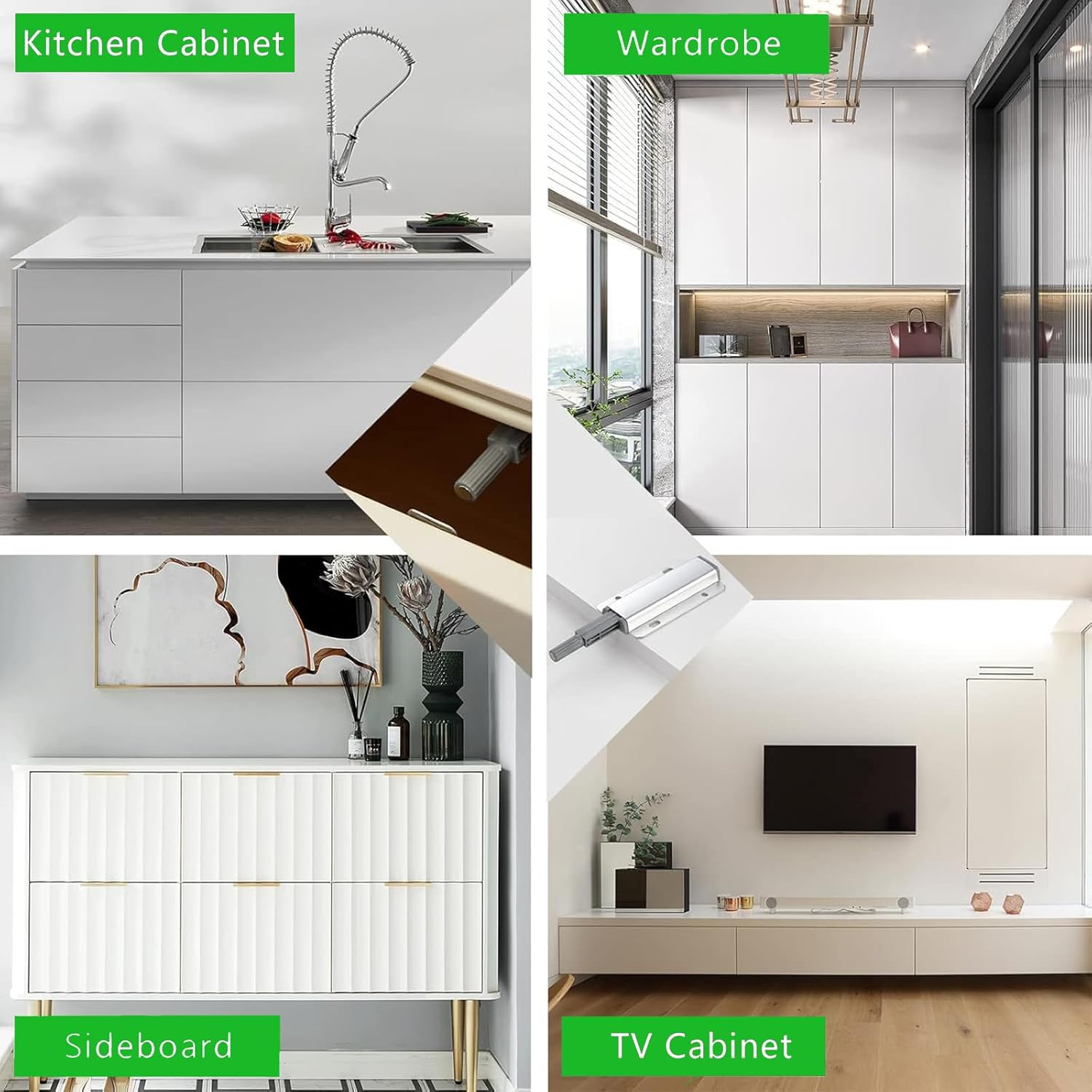 4Pack Push to Open Magnetic Door Latches, Aluminum Alloy Housing Heavy Duty Latch Hardware, Magnetic Door Catch, Magnetic Push Latches Cabinet for Closet, Kitchen Doors, Cabinets, Drawers, Wardrobes image number 6