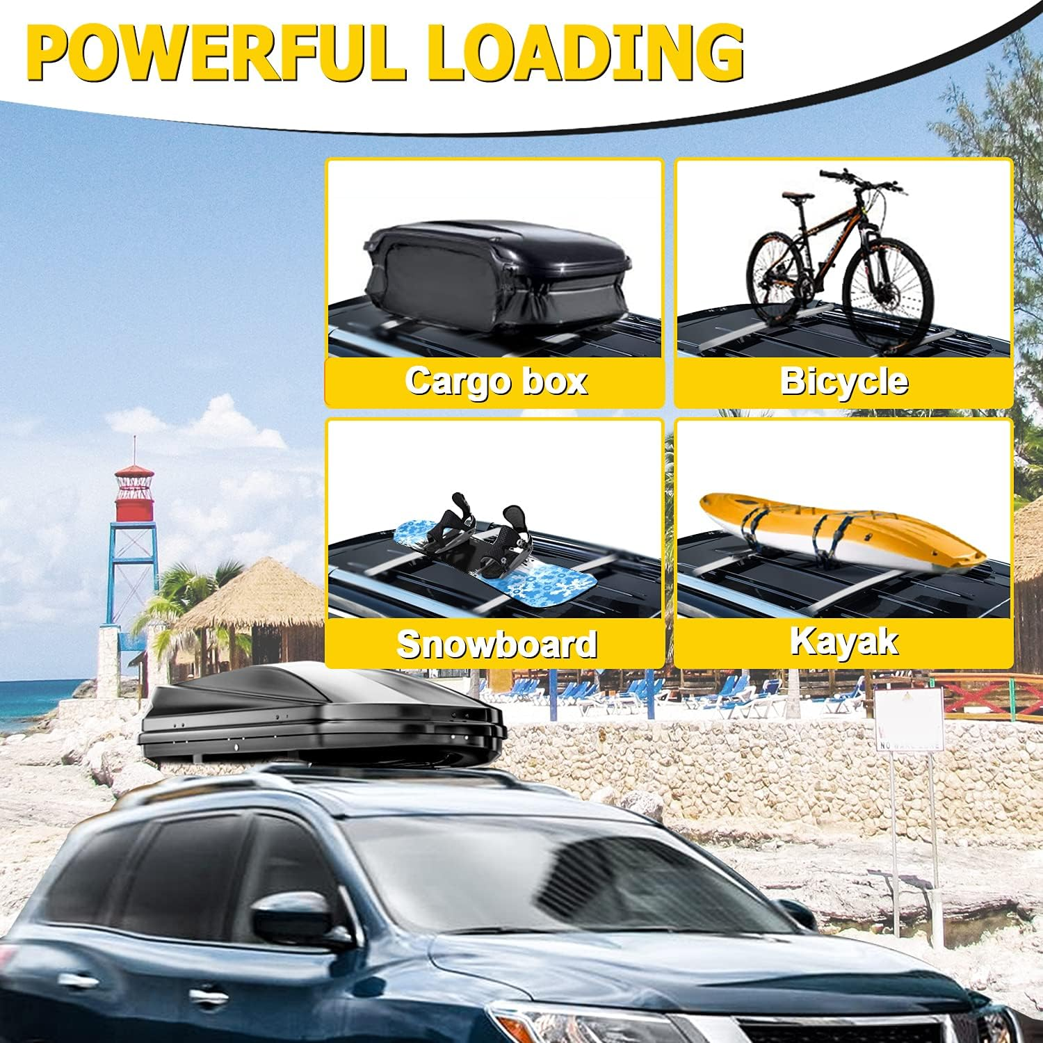 AUXMART Roof Rack Cross Bars 150LBS Silver Rooftop Luggage Racks, for Nissan Pathfinder 2013-2021 & Pathfinder Hybrid 2014 Camping Snowboard Canoe Gear Fishing Pole Bike, Aluminum Cargo Carrier Bars image number 6