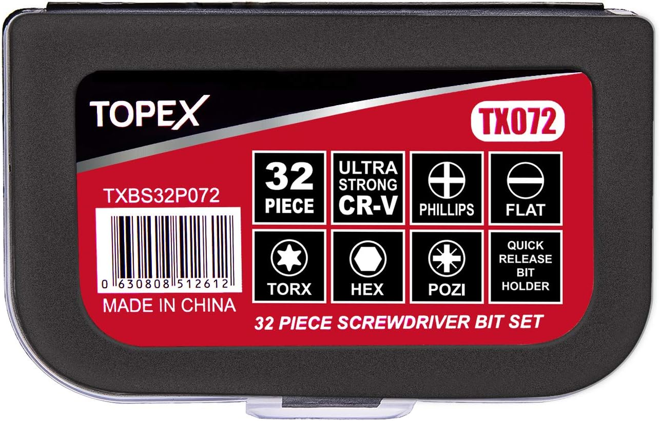 TOPEX 32-Piece CR-V Security Screwdriver Bit Set with Belt Clip Magnetic Driver image number 1