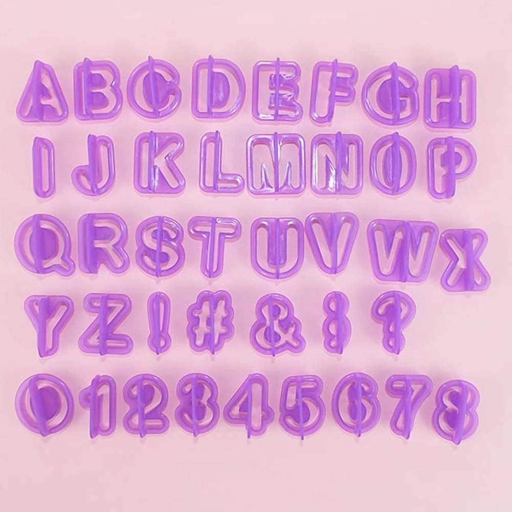 Blingkingdom 40Pcs Alphabet Cookie Cutters Set Purple Plastic Letter Icing Cake Decorating Fondant Number Cutters Mould Tools for Sugarcraft Biscuit Pastry Plunger Baking image number 3