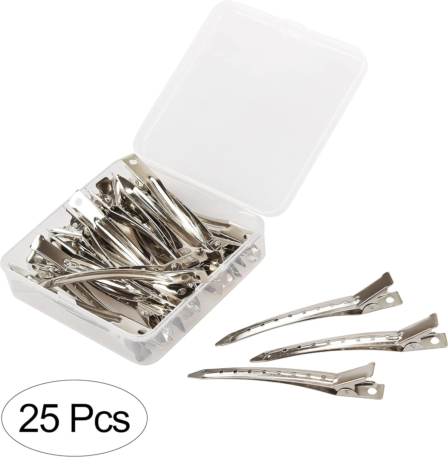 Beayuer 25 Pieces Duck Bill Hair Clips, 3.5 Inch Rustproof Metal Alligator Curl Clips with Holes for Hair Styling, Hair Coloring, Thick Hair Sectioning, Salon, Bows DIY, Silver (25 Pcs, Silver) image number 5