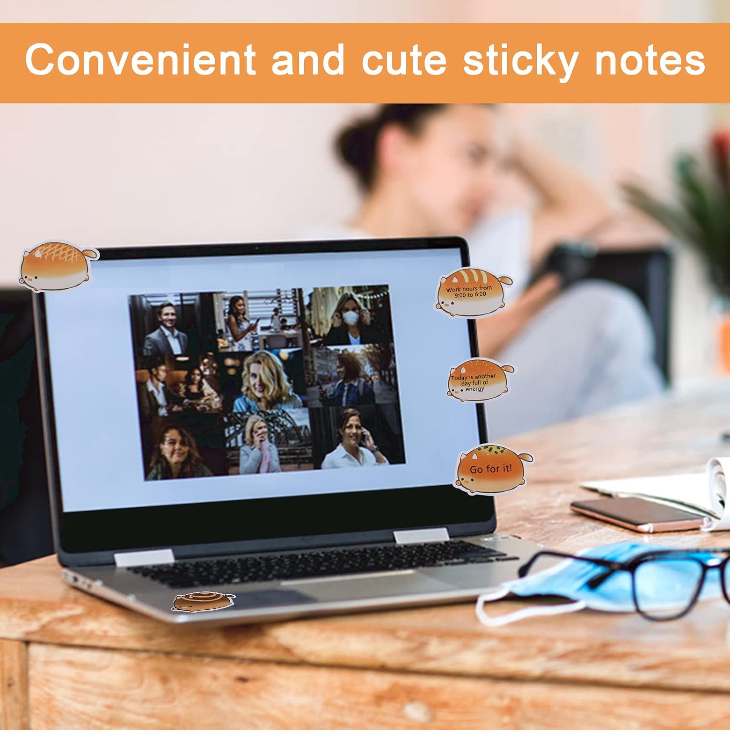 TIESOME Cute Sticky Notes, 5 Pack Cartoon Sticky Notes Cat Bread Shape Markers Flags Self-Stick Memo Pads Students Home Office Roommates Gifts Tab Supplies 150 Sheets image number 2