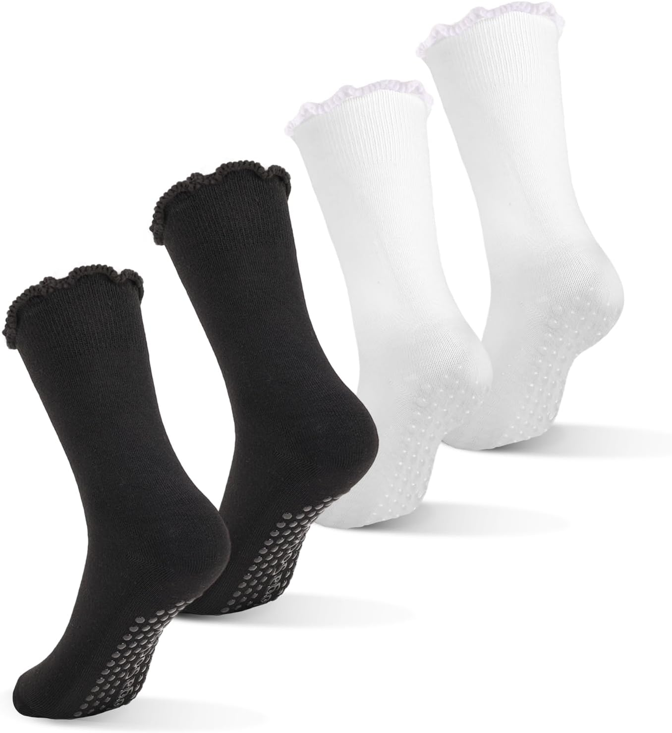 Fiohiros Pilates Yoga Socks with Grips for Women,Elegant Ruffle Frilly Pilates Socks,Non Slip Socks for Sport Ballet Dance