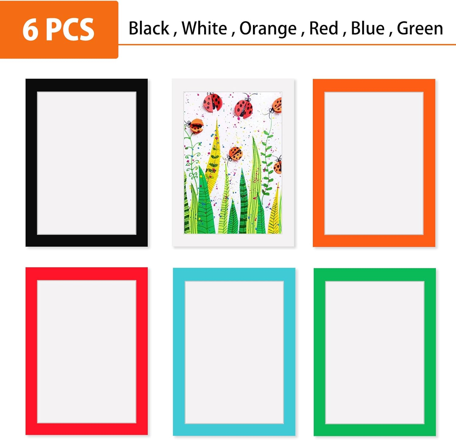21 X 30 CM Picture Frame Set of 6,Stick-On Frames for Kid'S A4 Watercolour,Simple Paperboard Photos Display for Wall Mounting,Multi-Colored Picture Frames Collage Wall Decor,Office Living Room Decor