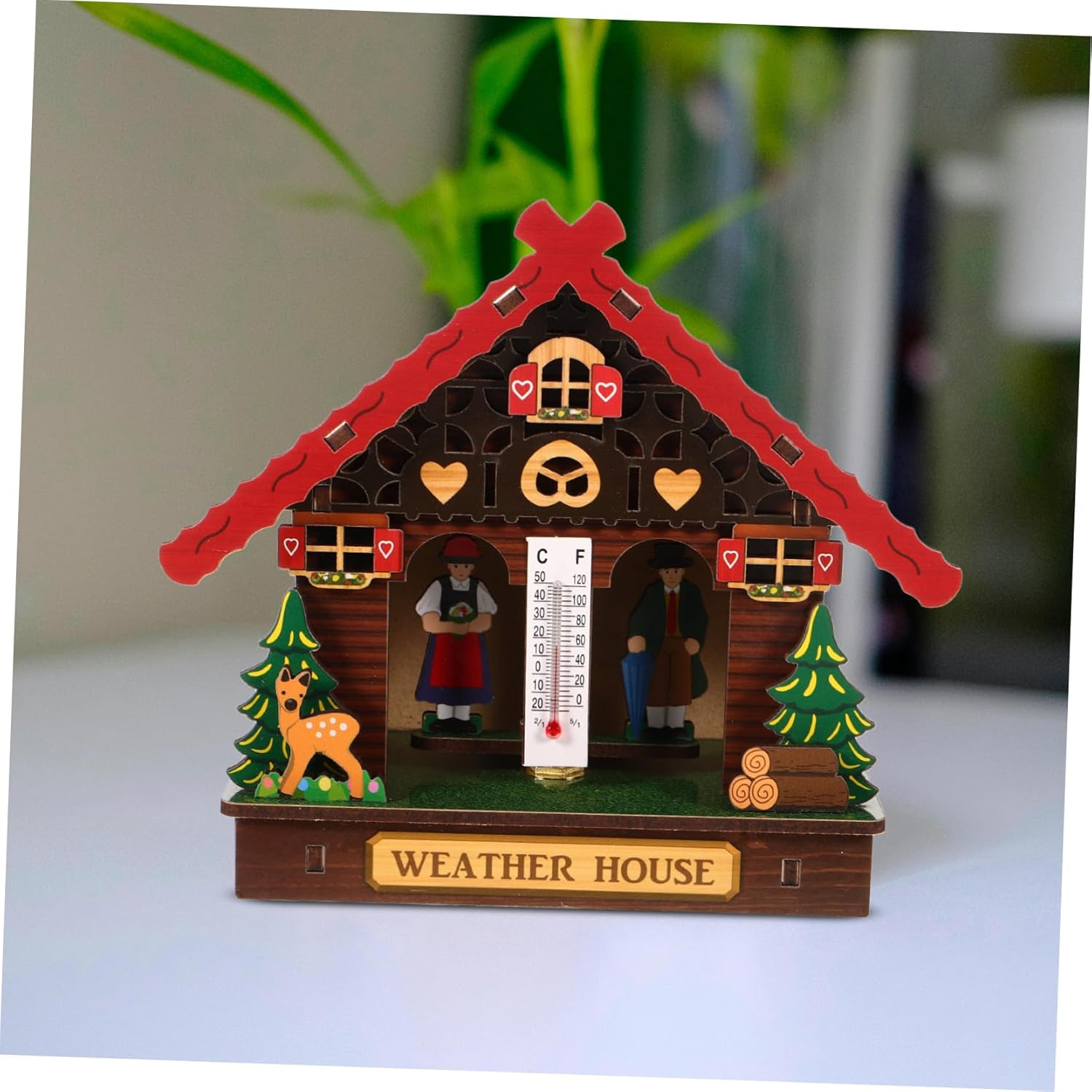 Weather House Wooden Barometer Thermometer Hygrometer Wall Mounted Indoor Outdoor Home Weather Station with Temperature Humidity Display Easy Battery Setup Stylish Wall Decoration image number 6