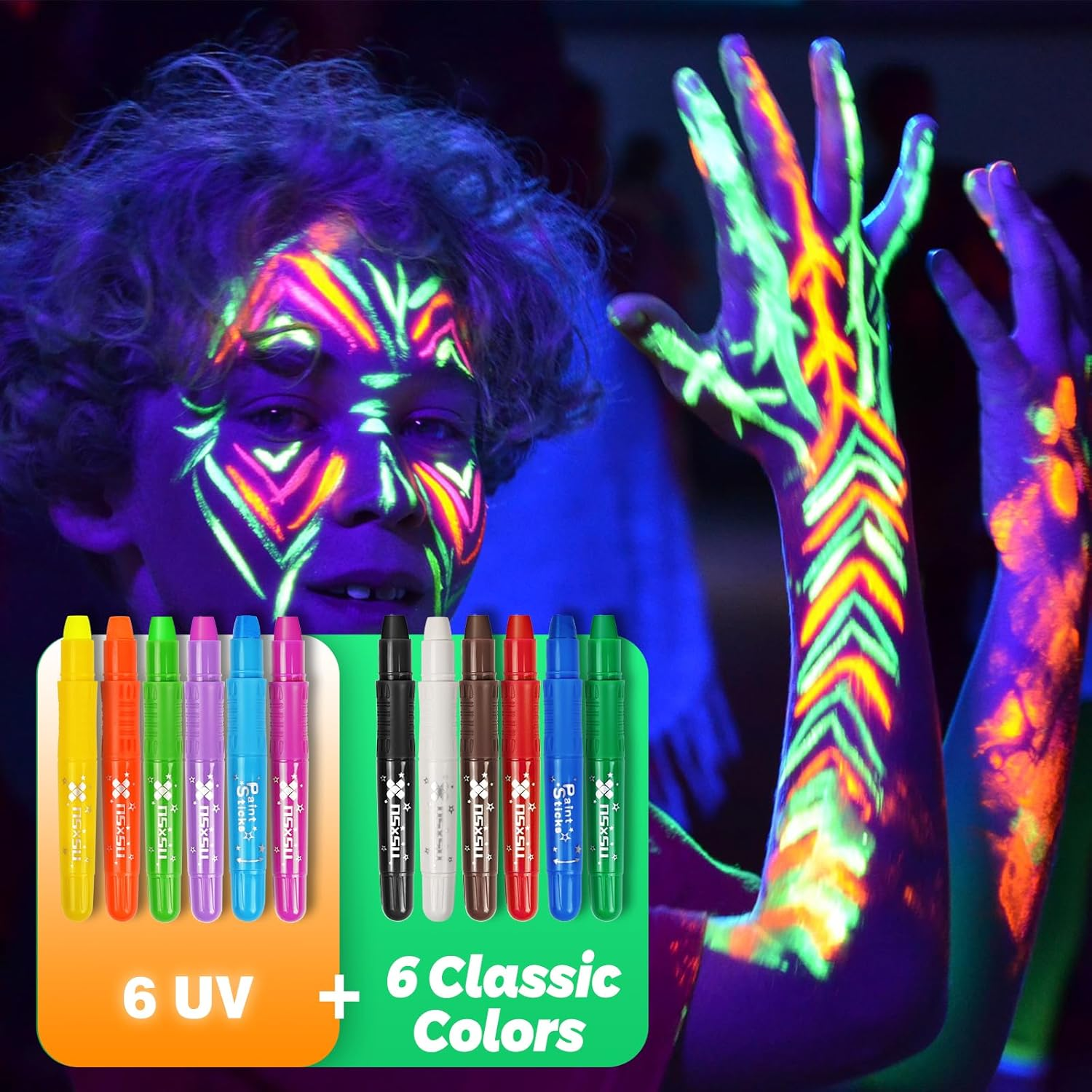 Nsxsu 12 Colors Face Paint for Kids, Washable Tempera Paint Sticks for Toddlers and Students, Quick Drying Body Paint for Birthday Makeup Party Supplies, Mess Free Kids Girls Boys Face Painting Kits