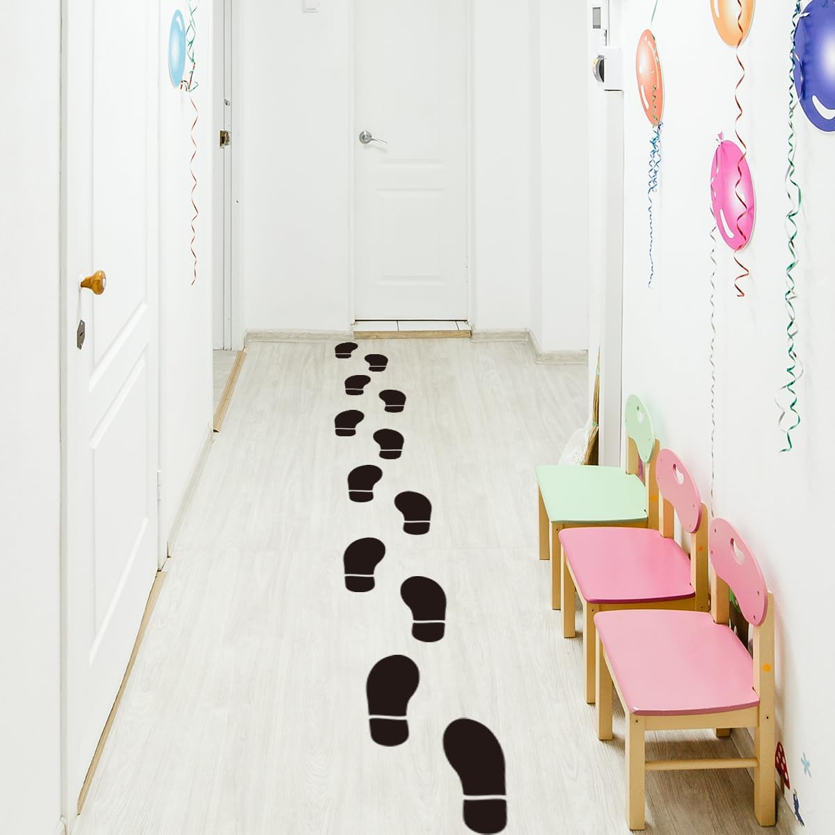 28 Pairs 56 Prints Black Shoe Stickers，Black Footprint Decals，Floor Wall Stairs to Guide Directions，For Office School Floor Wall Stairs to Guide Directions