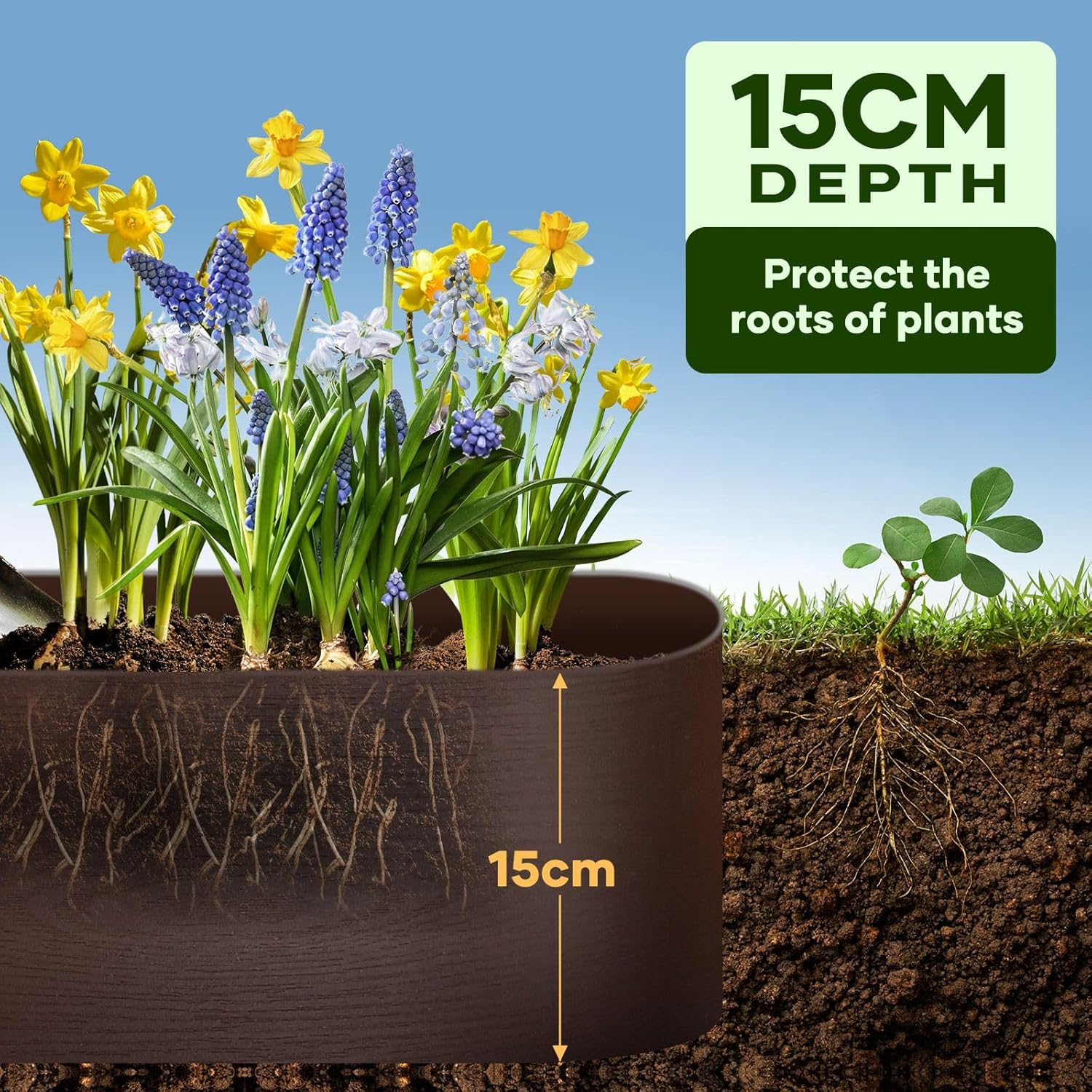 OGL 30Mx15Cm Garden Bed Edging, Flexible DIY Lawn Landscape Border Fence for Flower Plant Grass Path Driveway Plastic Barrier Roll Kit - 6Pcs/90X20Cm image number 7