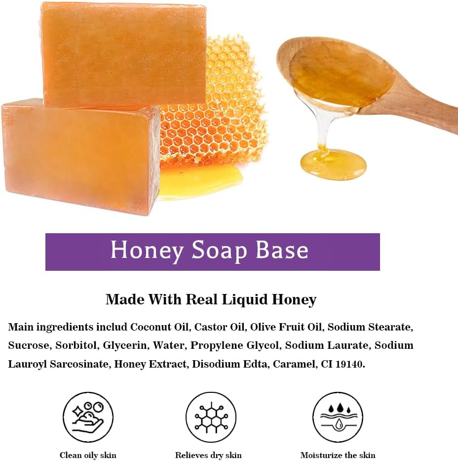 Tinmezor Honey Soap Base Gift Set Vegan, Soap Making Supplies,Diy Handmade Soap Base Natural,Organic Melt and Pour Soap Base for Soap Making, Easy to Cut - 2 Lbs image number 2