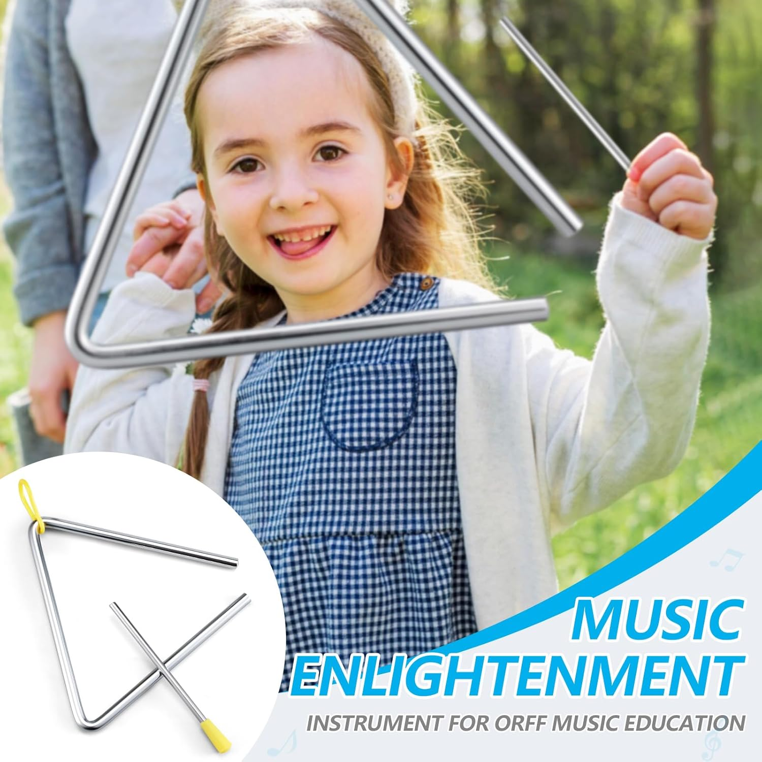 TIPTAP Hand Percussion Triangle, 6IN Musical Steel Triangle with Striker, Percussion Instrument with Exquisite Sound, Instrument for Orff Music Education image number 3