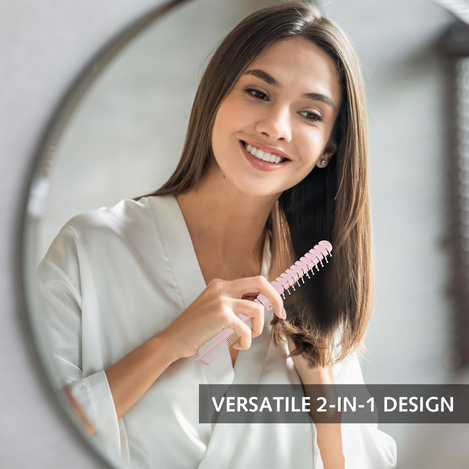 Pack of 3 Foldable Hair Brush and Comb, Plastic Portable Travel Hair Brush Bag, Hair Comb, Double Head Massage Hair Comb for Thick Thin Hair (Black, Blue, Pink)