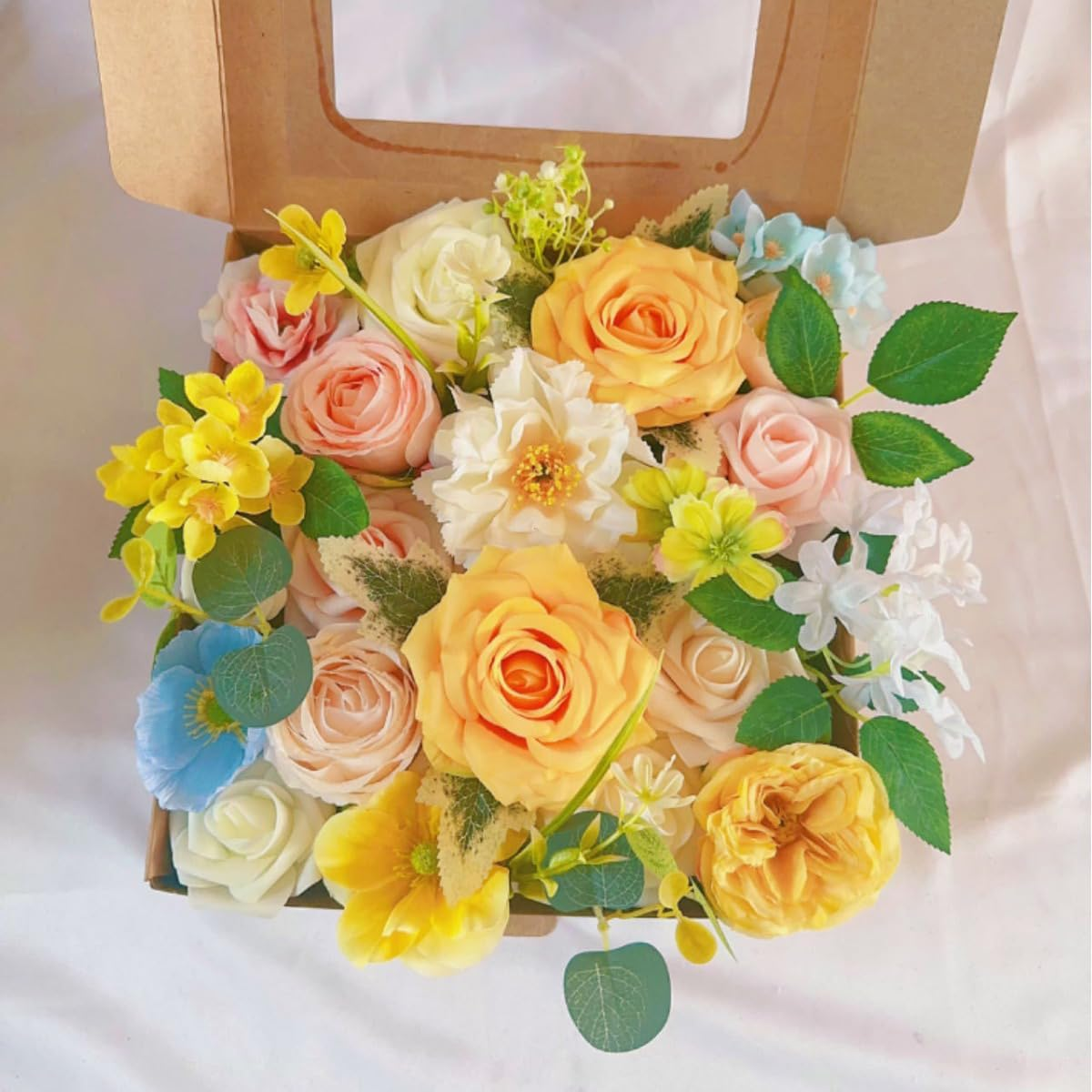 Dnvkict Artificial Flowers Combo Box Set Fake Flowers Bulk, Mix Faux Flowers with Stem for Wedding Bouquets Centerpieces Table Decorations DIY Floral Party Home Decor (Yellow)