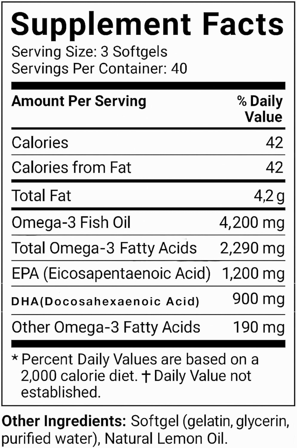 Triple Strength Omega-3 Fish Oil &ndash; 4,200Mg per Serving (1,200Mg EPA + 900Mg DHA) &ndash; Wild-Caught, Purified & Lemon Flavored &ndash; 120 Softgels image number 4