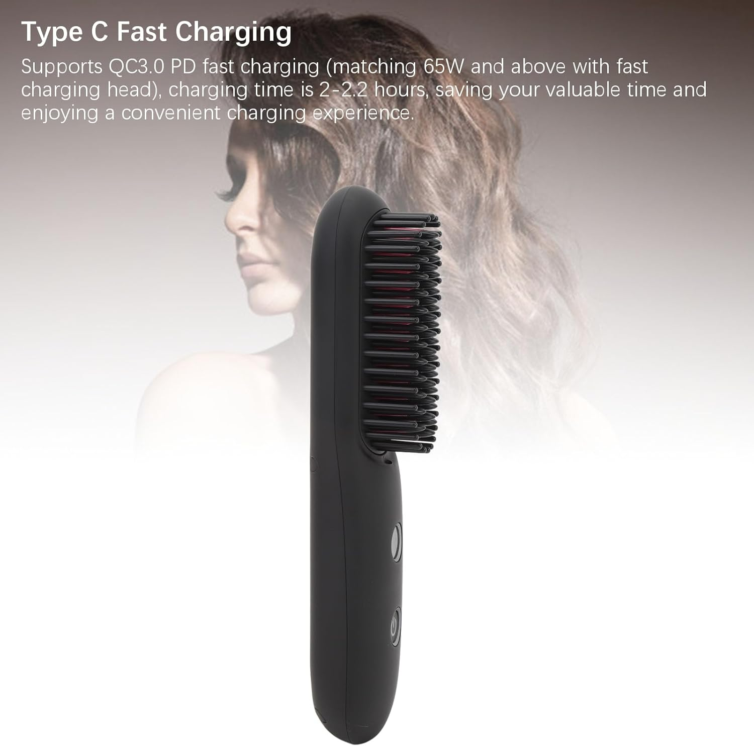 Portable Cordless Hair Straightener Brush with LED Temperature Display, Negative Ion Cordless Hair Straightener Brush with Hair Clip, Type C Cable, Carrying Pouch, Easy to Carry