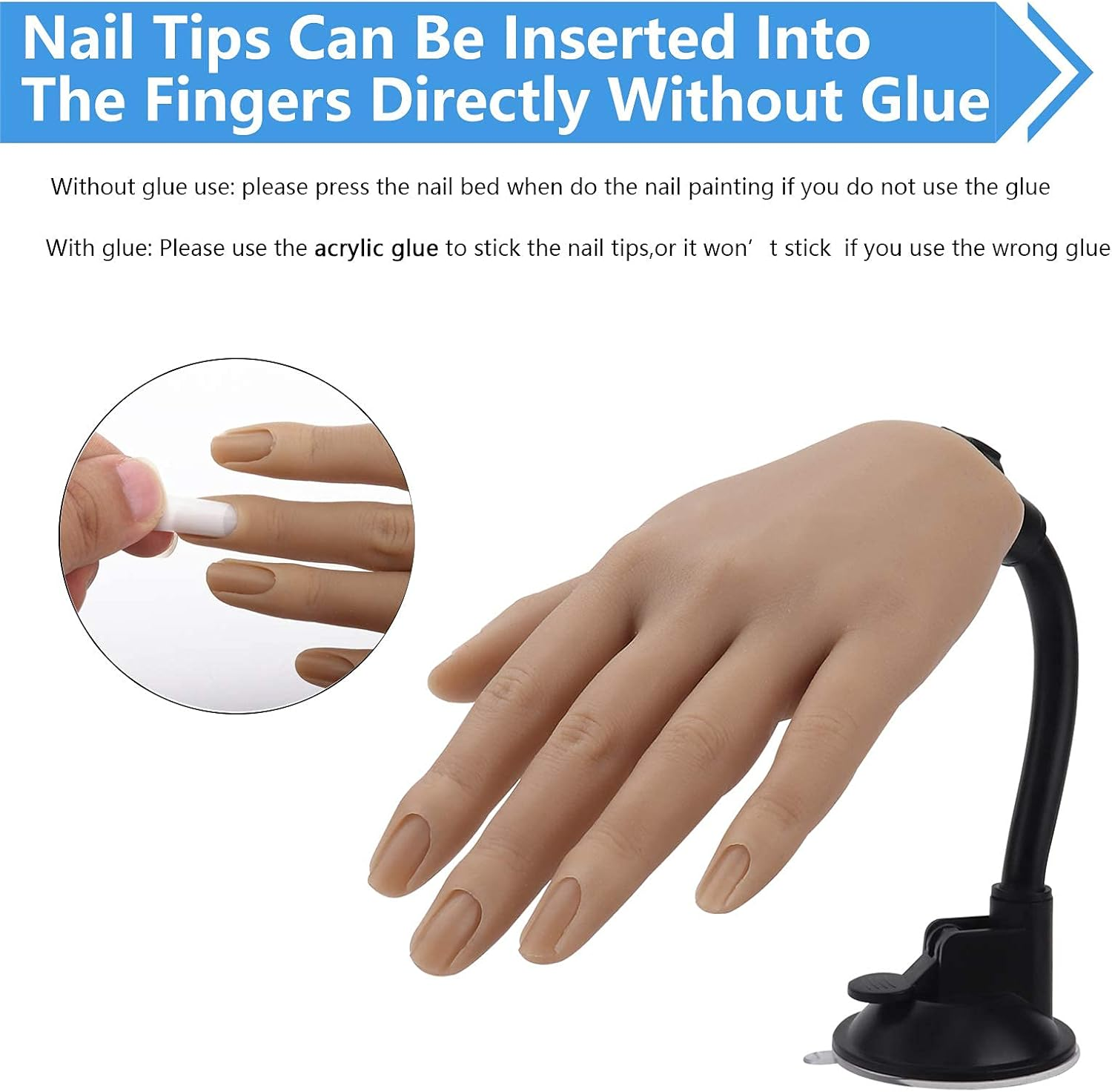 Silicone Practice Hand for Acrylic Nails with Bracket,Realistic Nail Practice Hand Stand, Flexible Bendable Nail Training Mannequin Hand for Nails Practice Nail Art Tools (Left Hand) image number 3