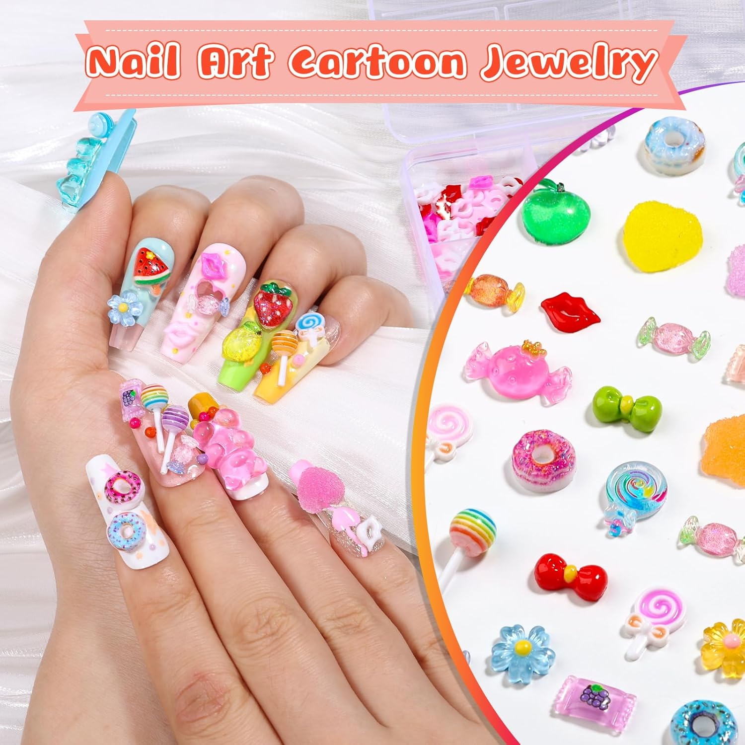 Kikonoke 200PCS Kawaii Nail Charms Kit, 3D Lip Candy Gummy Bear Resin Charms for Acrylic Nails, Sweet Nail Art Supplies with Tweezers for DIY Crafts, Slime & Shoe Decor image number 6