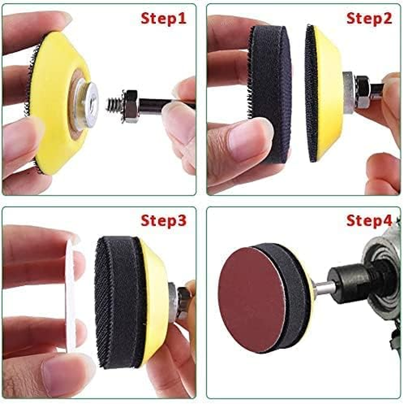 300 Pcs Sanding Discs Pads Kit, 2 Inch Sandpaper with 1 Pc 1/4 Inch Shank Backing Pad and 1 Pc Soft Foam Buffering Pad 80 180 240 320 400 600 800 1000 2000 3000 Grit