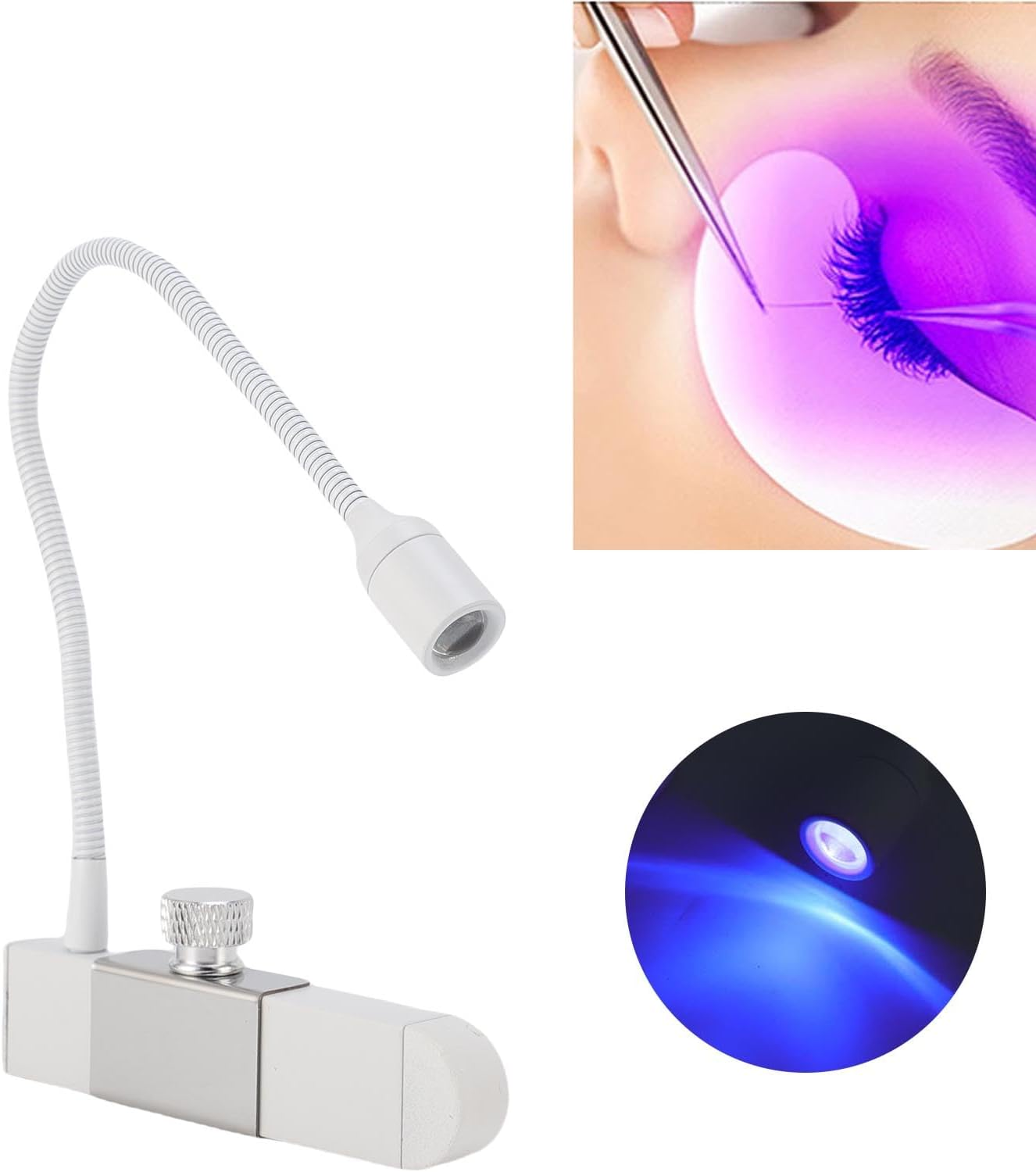 Dpofirs Portable Eyelash Extension Lamp with Foot Pedal Tweezers, 395-400Nm UV Curing Light,1-2 Second Fast Cure, Pen Sized Handheld for Beauty Salon, Nail Tech, Home (White) image number 3