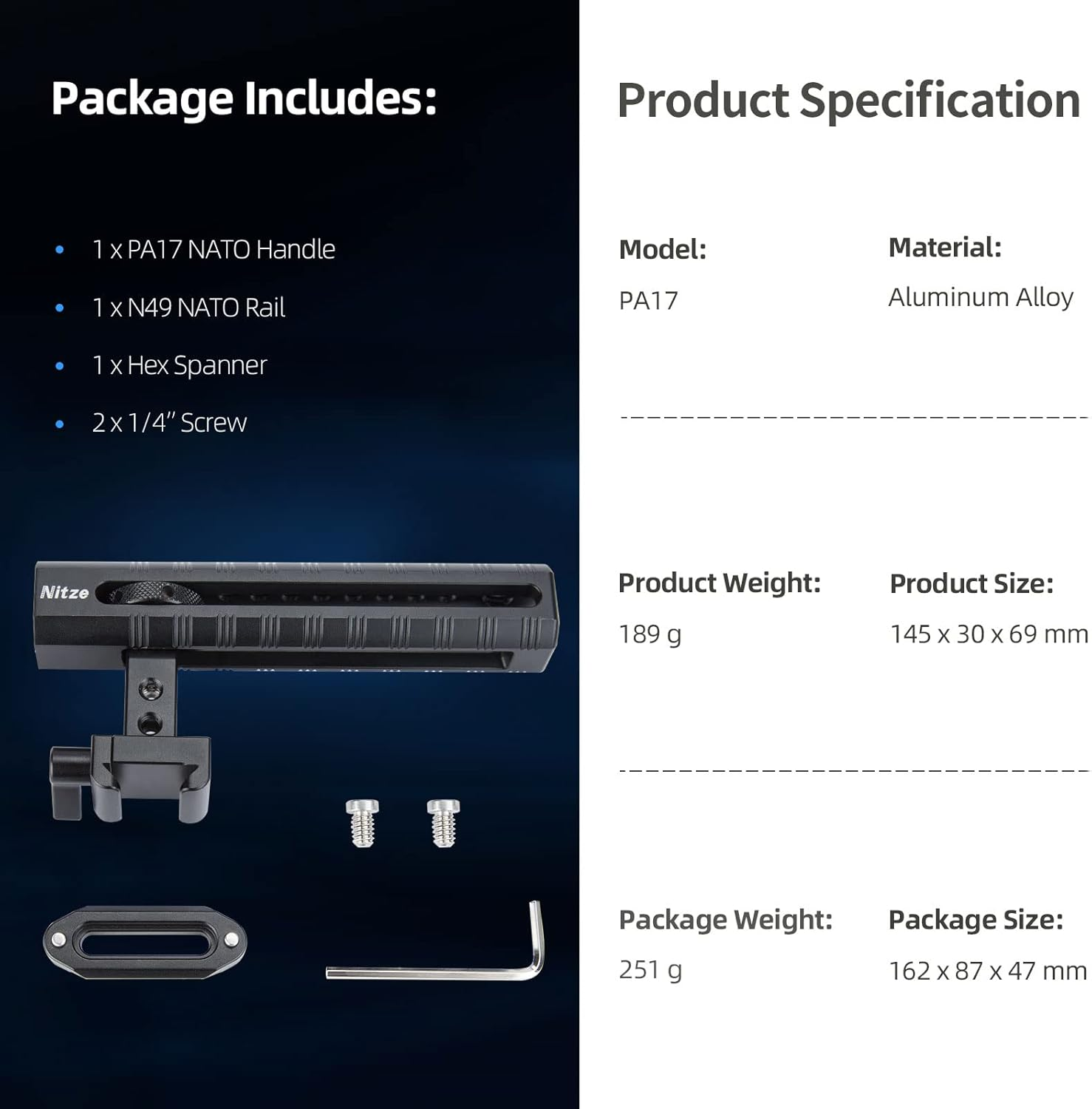 Nitze NATO Top Handle, NATO Handle with NATO Rail, Camera Top Handle, Adjustable Top Handle with Cold Shoe and Multiple Mounting Holes - PA17 image number 5