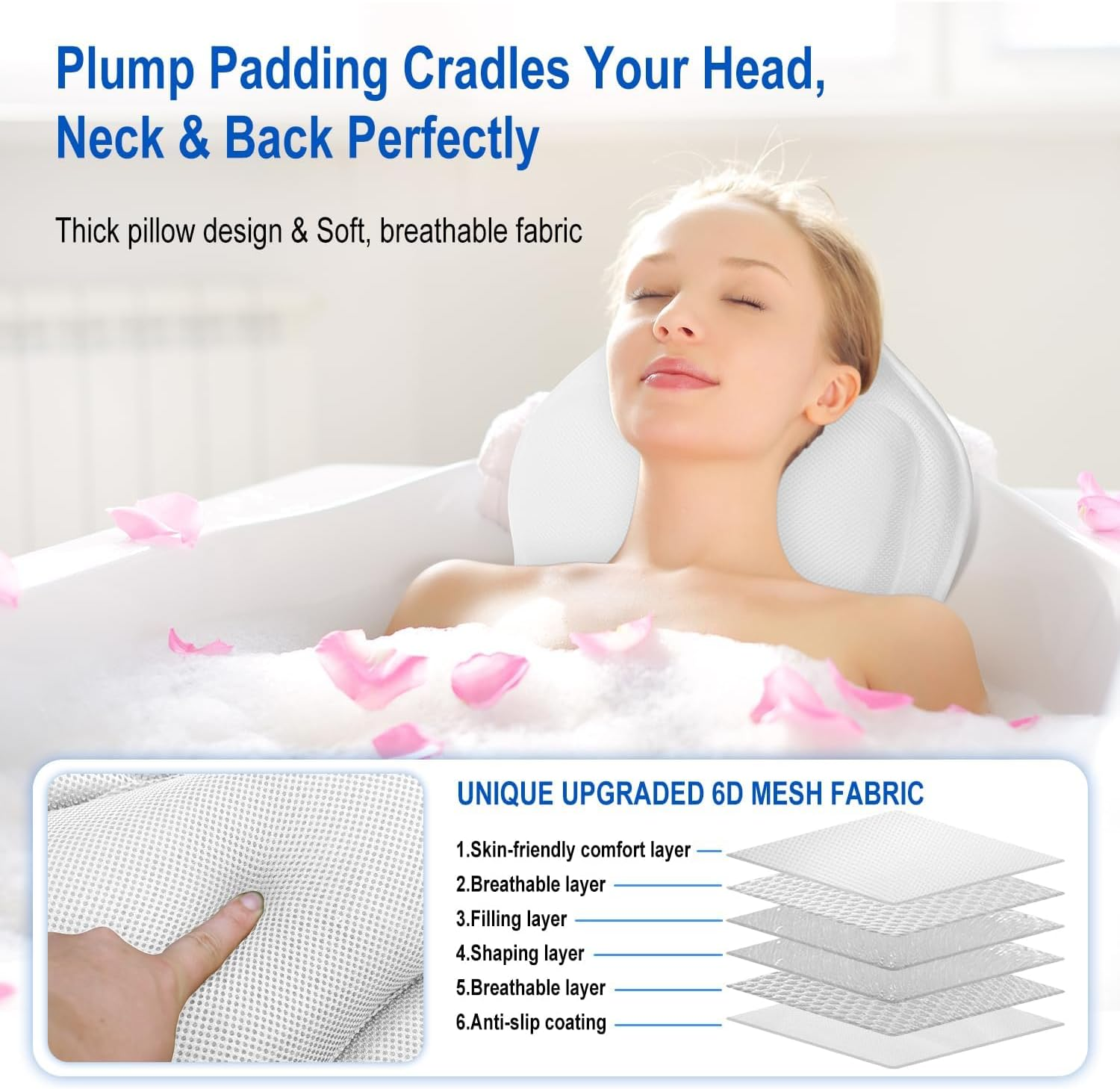 Full Body Bath Pillow for Bathtub, Thick Bathtub Cushion for Soaking Tub with Laundry Bag, Bathtub Accessories Bathtub Pillow Luxury Bathtub Pillows for Head,Neck & Back (White) image number 3
